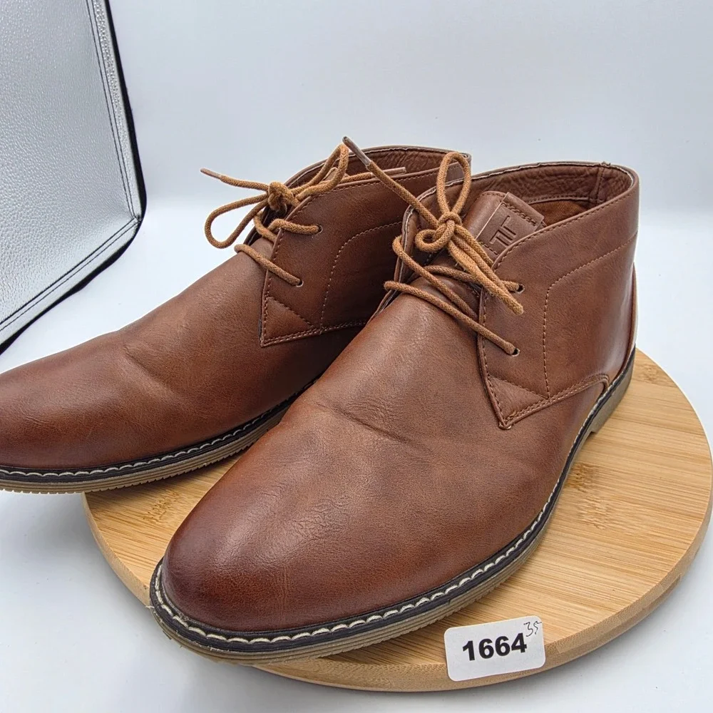 London Fog Mens‎ Cognac Brown Memory Foam Chukka Boots Sz 12 Lace Up Ankle Boots
